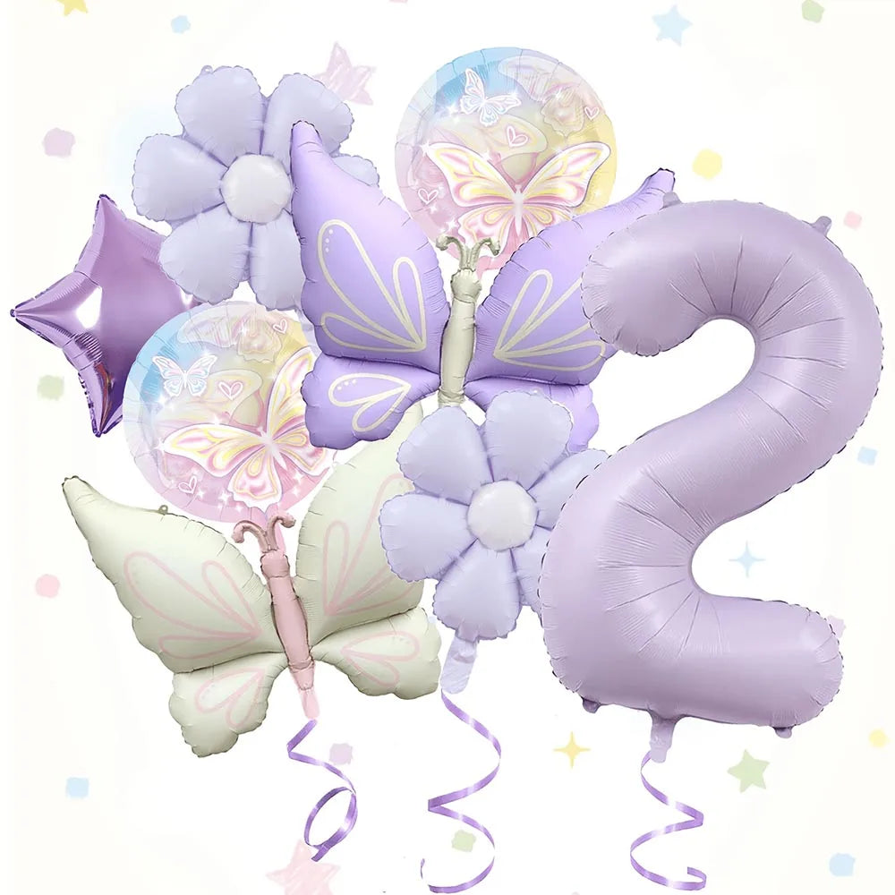 ballons anniversaire papillon mat chiffre 2