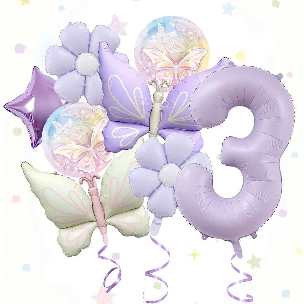 ballons anniversaire papillon mat chiffre 3