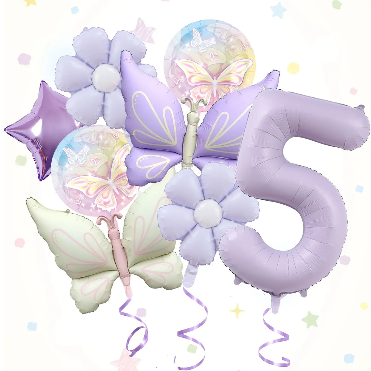 ballons anniversaire papillon mat chiffre 5