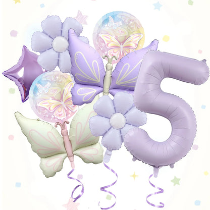 ballons anniversaire papillon mat chiffre 5