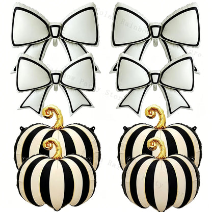 ballons halloween ensemble 8 citrouilles rayes noir creme noeuds
