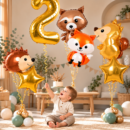 bebe garcon 2 ans bouquet helium ballons anniversaire animaux forêt 