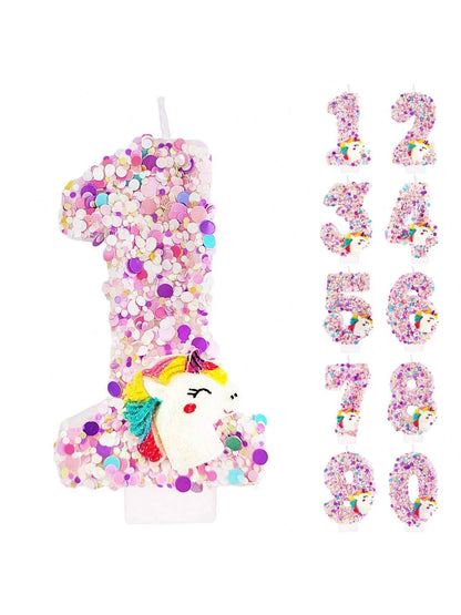 bougie anniversaire 0-9 licorne pailettes