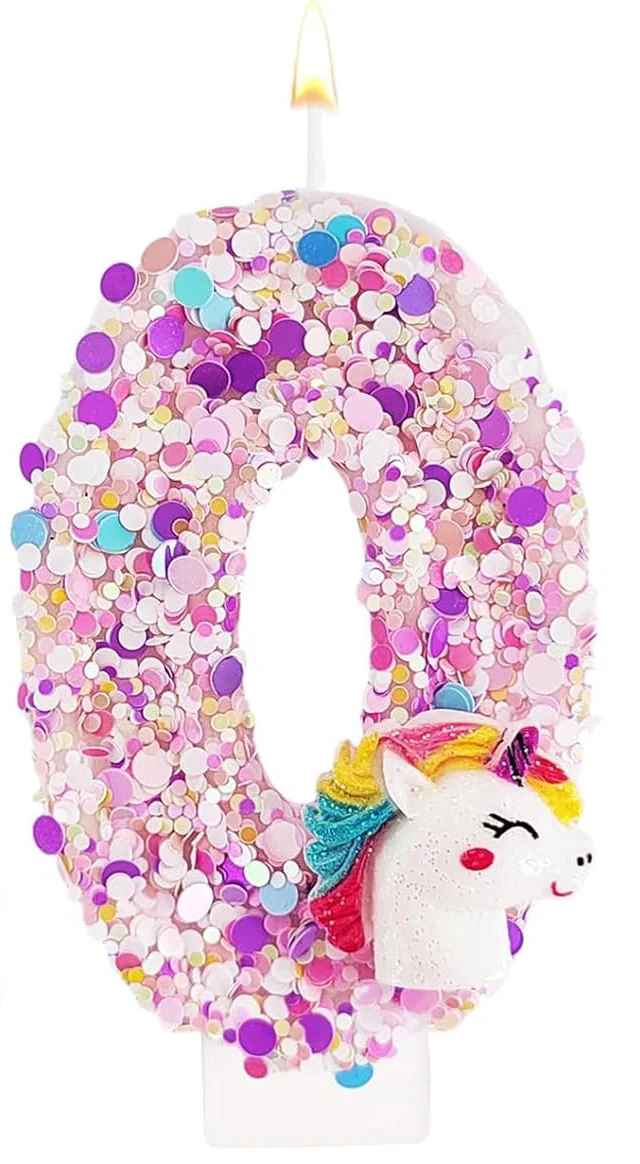 bougie anniversaire 0 licorne pailette