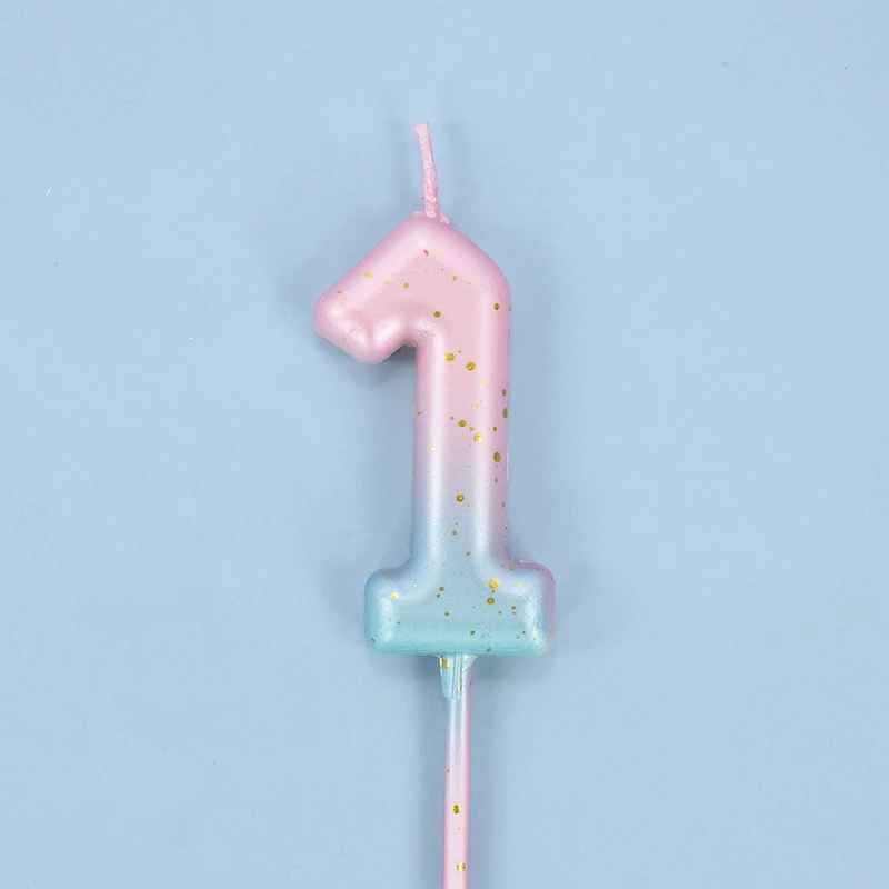 bougie anniversaire 1 degrade rose bleu pastelle