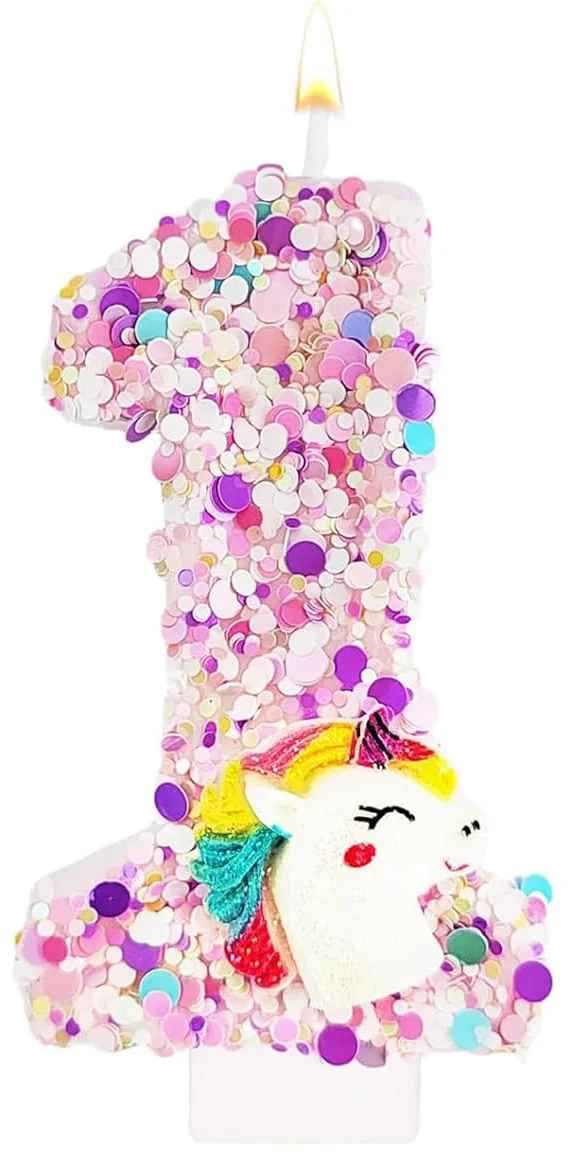 bougie anniversaire 1 licorne pailette