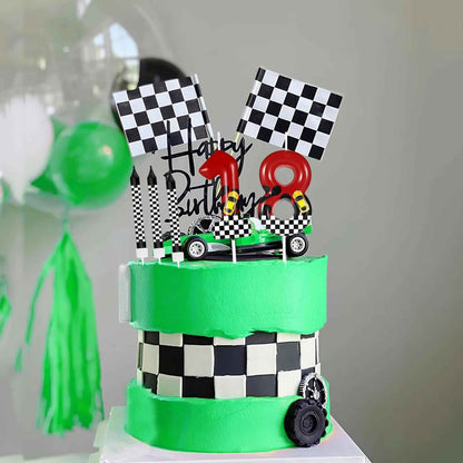bougie anniversaire 18 gateau vert voitures course