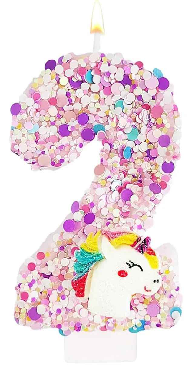 bougie anniversaire 2 licorne pailette