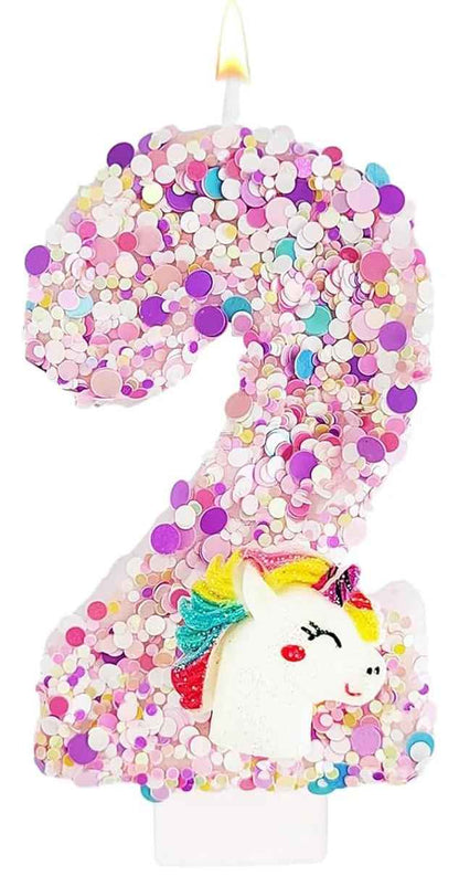 bougie anniversaire 2 licorne paillette