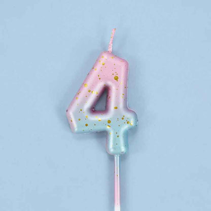 bougie anniversaire 4 degrade rose bleu pastelle