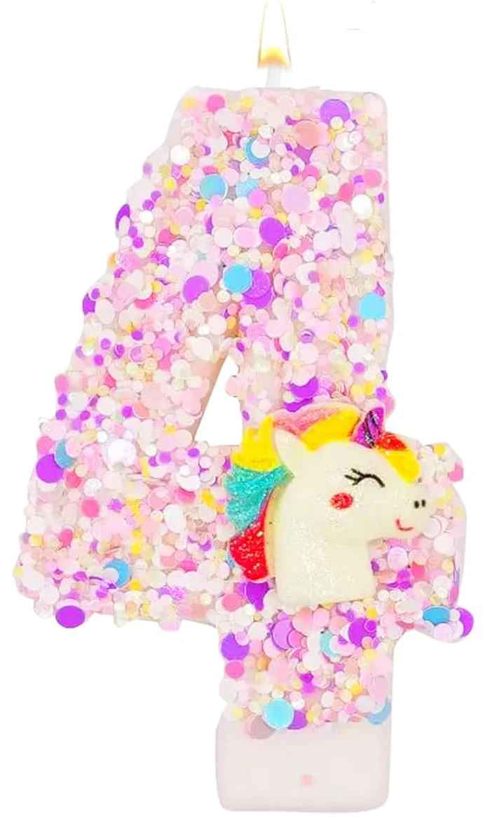 bougie anniversaire 4 licorne pailette