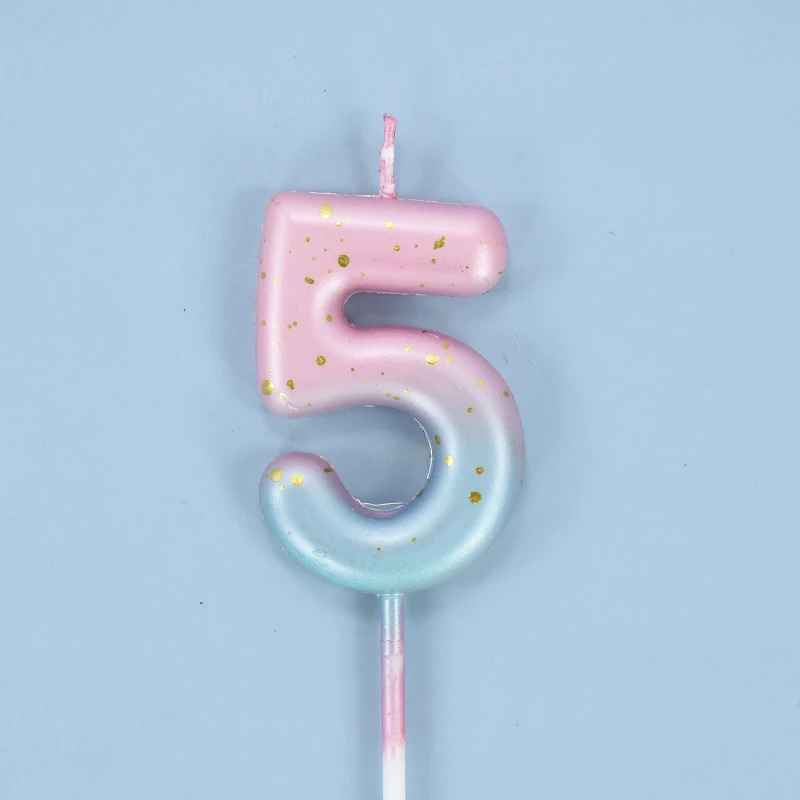 bougie anniversaire 5 degrade rose bleu pastelle