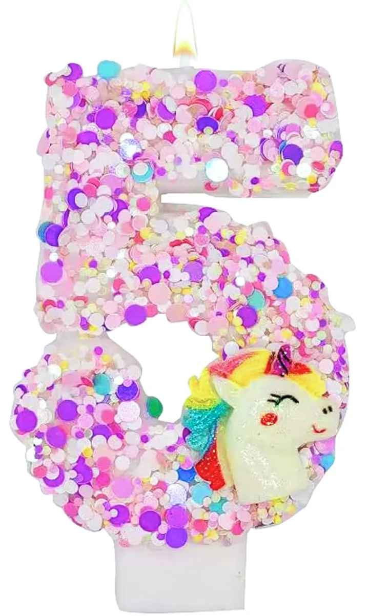 bougie anniversaire 5 licorne pailette