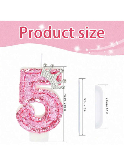 bougie anniversaire 5 rose paillette couronne dimension