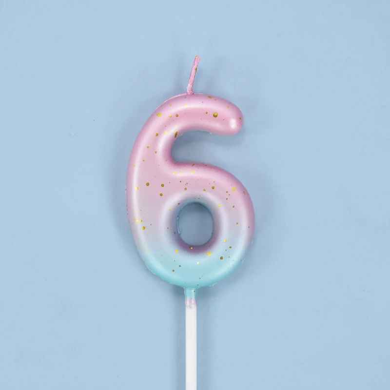 bougie anniversaire 6 degrade rose bleu pastelle