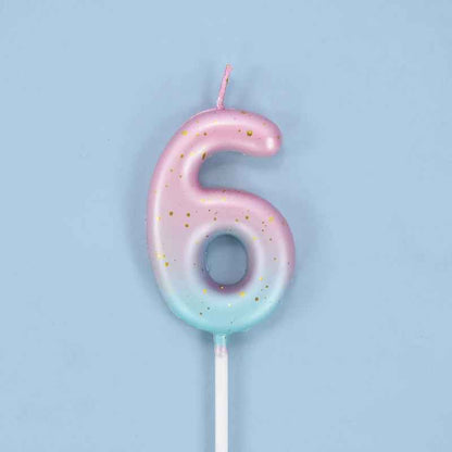 bougie anniversaire 6 degrade rose bleu pastelle