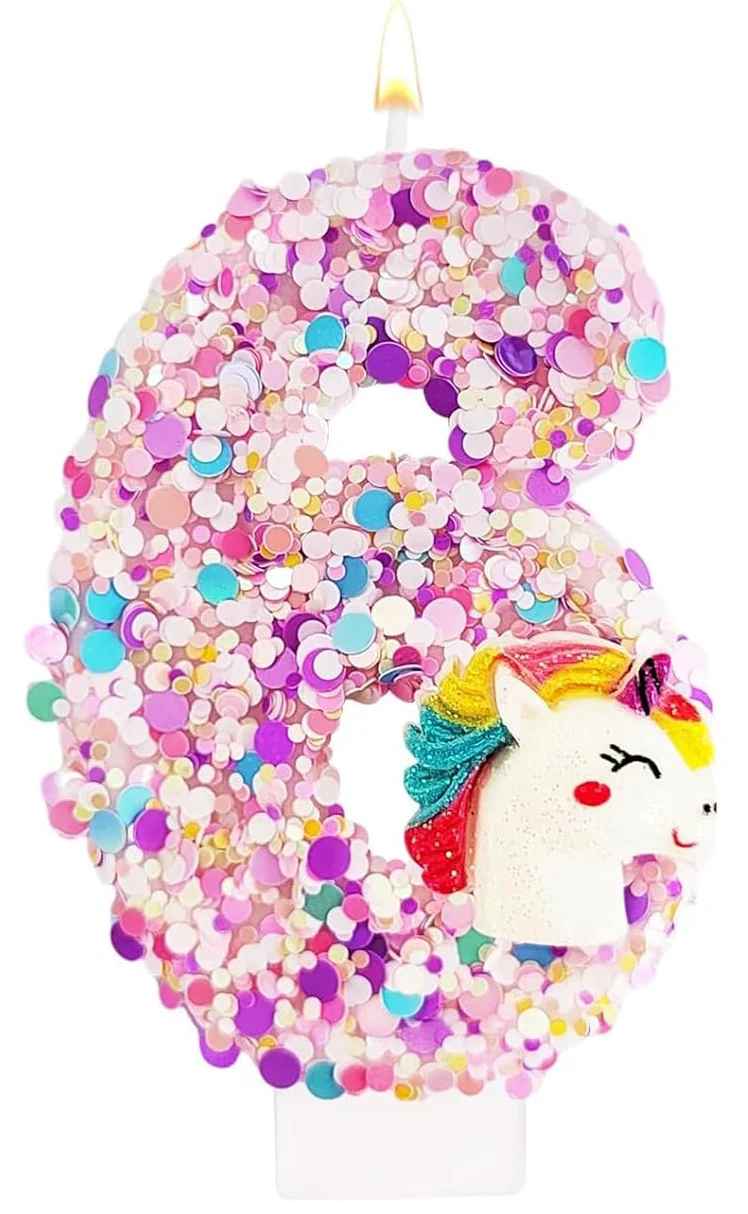 bougie anniversaire 6 licorne paillette