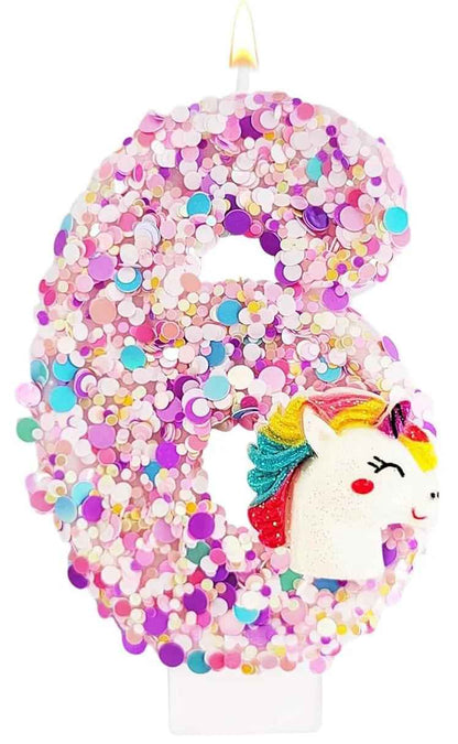 bougie anniversaire 6 licorne paillette