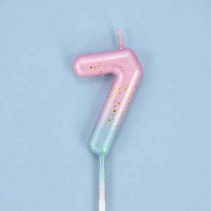 bougie anniversaire 7 degrade rose bleu pastelle