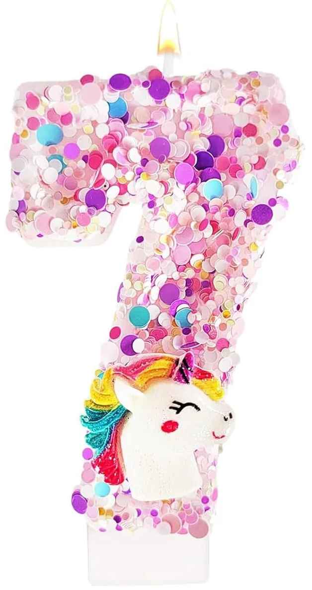 bougie anniversaire 7 licorne pailette