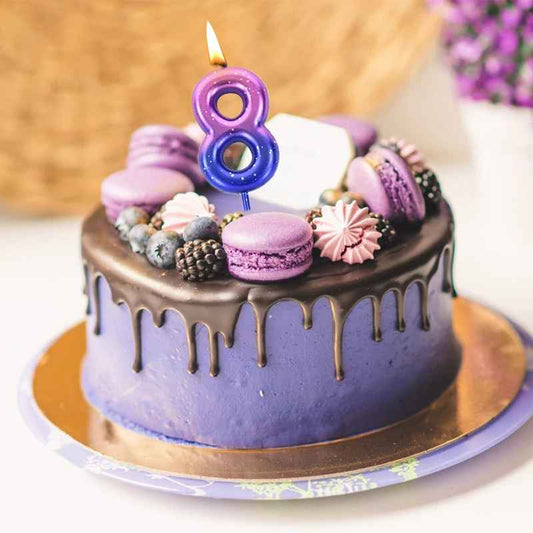 bougie anniversaire 8 degrade couleur mauve bleu gateau