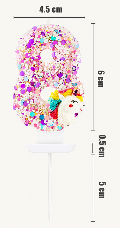 bougie anniversaire 8 licorne paillette dimension