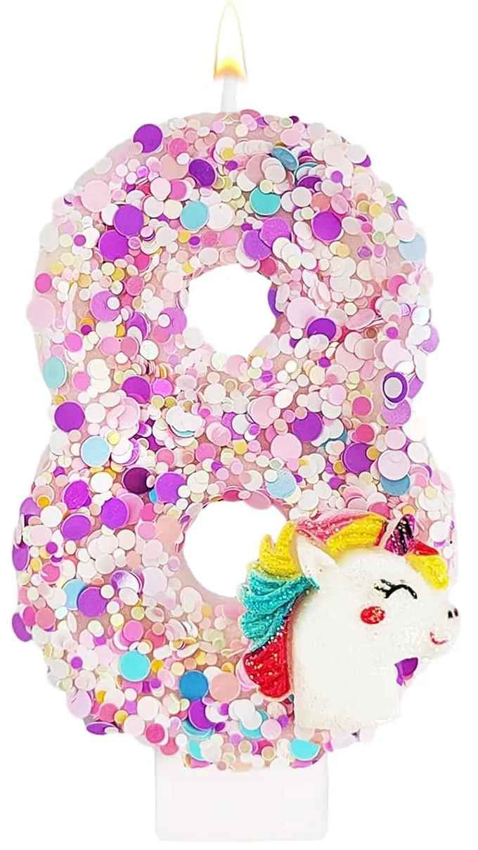 bougie anniversaire 8 licorne paillette
