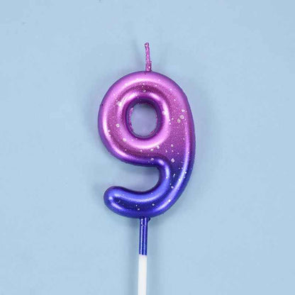 bougie anniversaire 9 degrade mauve bleu