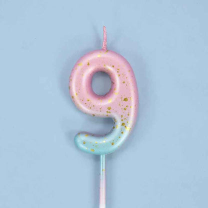 bougie anniversaire 9 degrade rose bleu pastelle