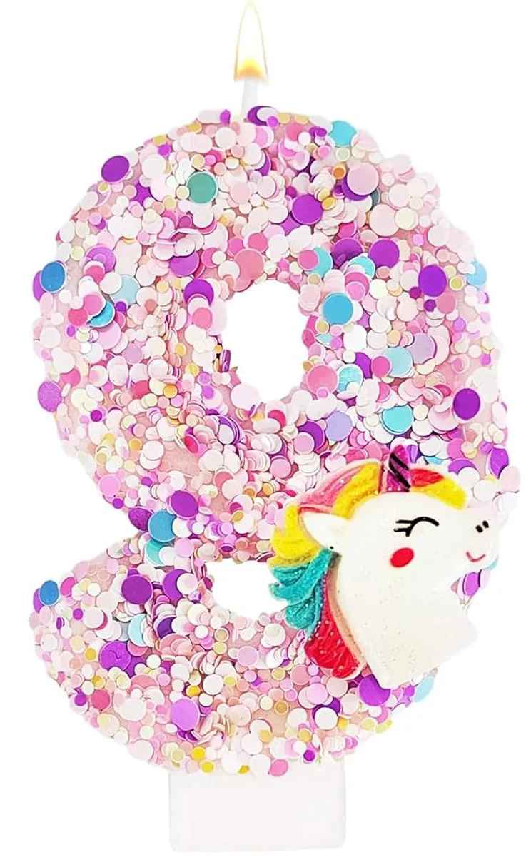 bougie anniversaire 9 licorne pailette