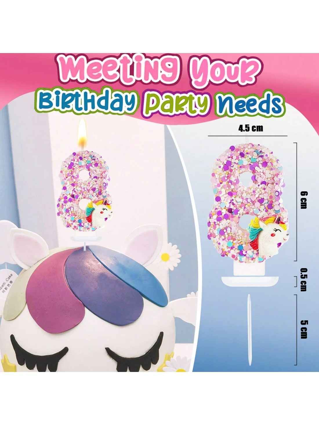 bougie anniversaire licorne pailettes dimension