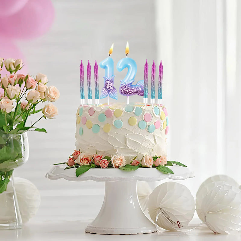 bougie anniversaire sirene 12 gateau blanc rond colore