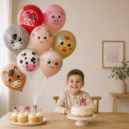 bouquet hélium ballon anniversaire latex mini ferme garcon gateau cupcake thematique ferme