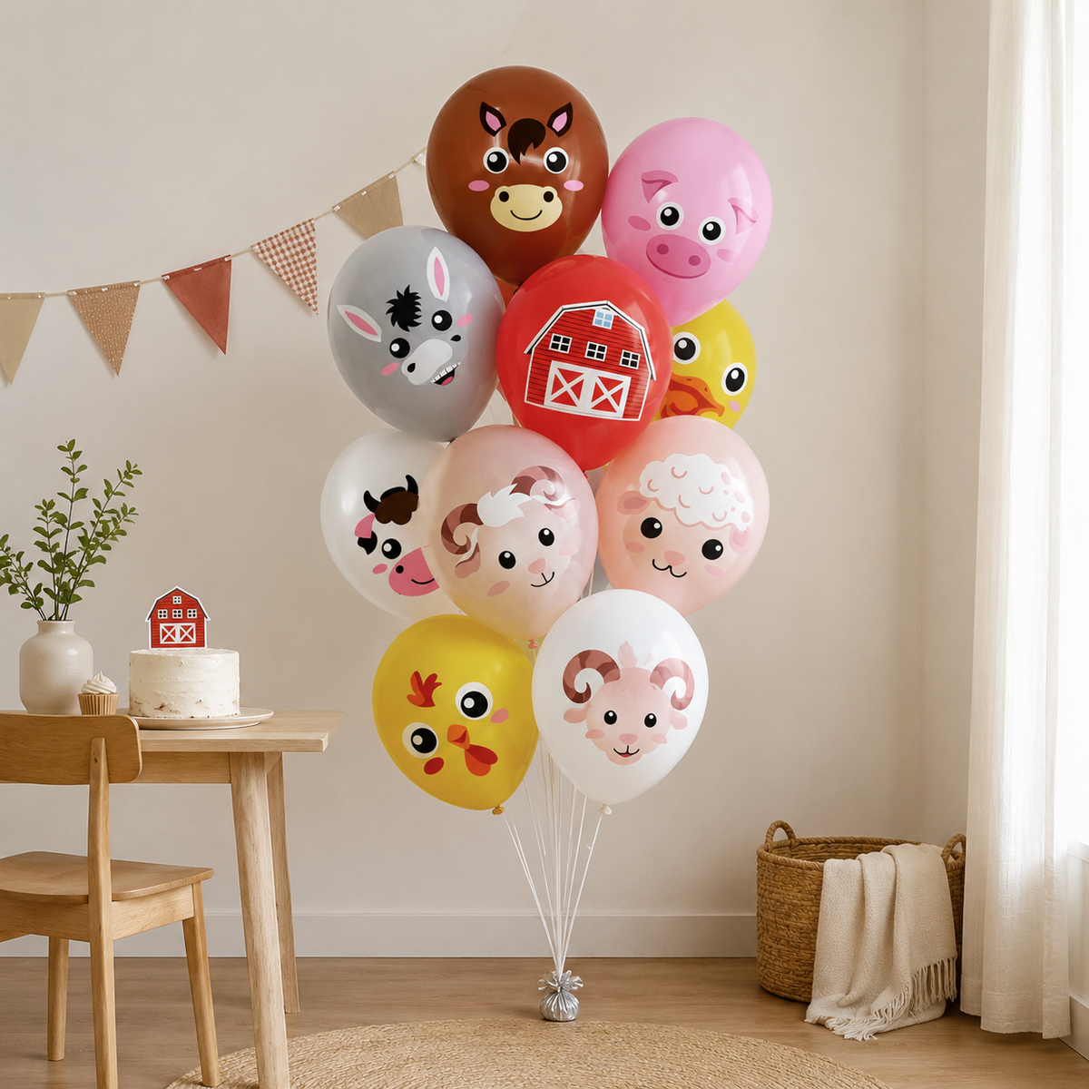 bouquet hélium ballon anniversaire latex mini ferme table gateau ferme fanion
