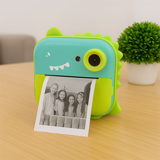 cadeau anniversaire appareil photo instantane enfant dino vert jaune