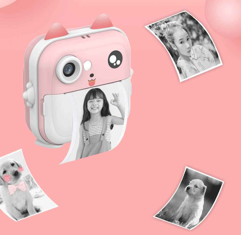 cadeau anniversaire appareil photo instantane enfant fond rose