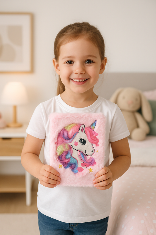 cadeau anniversaire carnet licorne rose fillette sourire