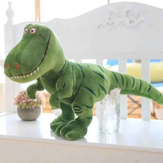 cadeau anniversaire peluche dinosaure vert banc blanc