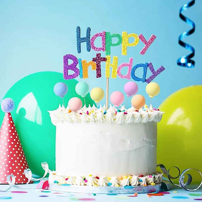 cake topper boules multicolores pastelles gateau happy birthday