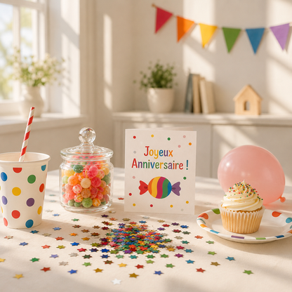 confetti brillants etoile multi-colore anniversaire bonbons banderole colores cupackes