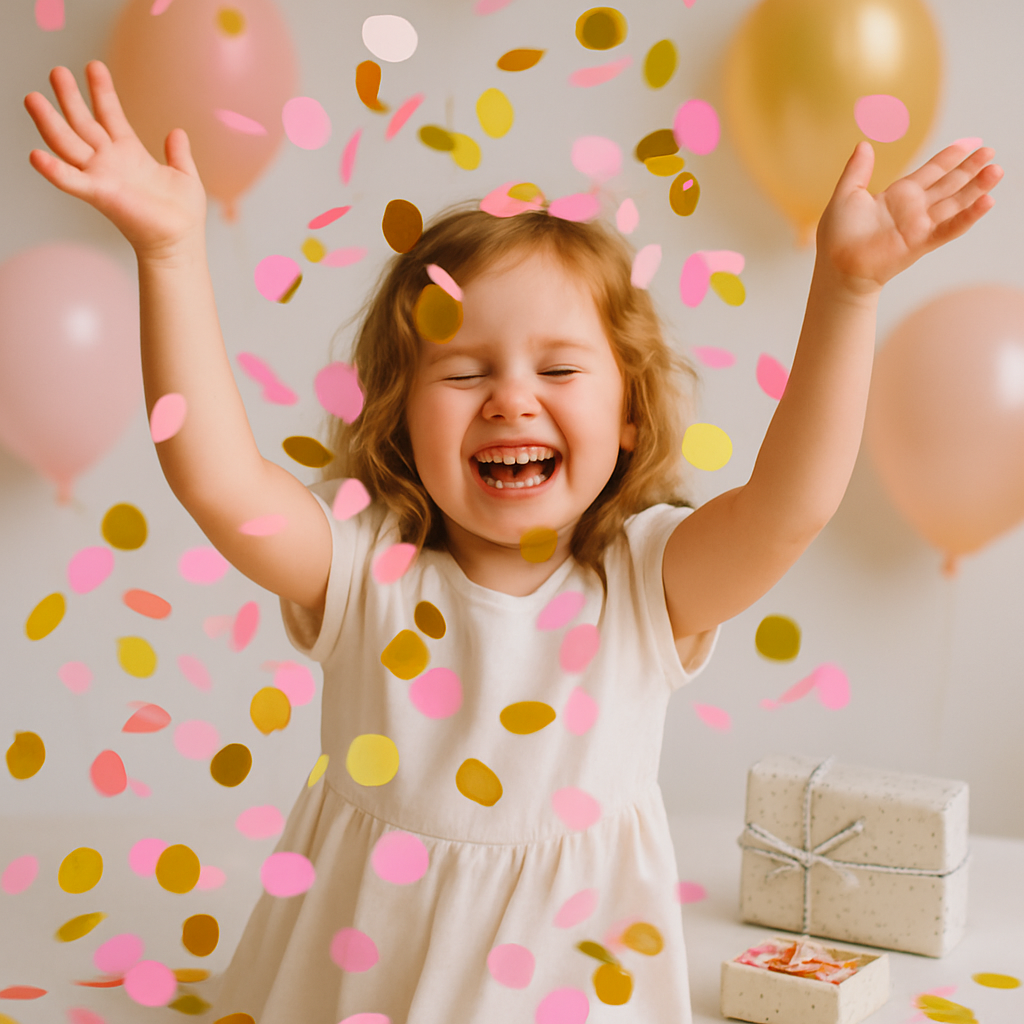 confettis rose dore fillette bras air ballons
