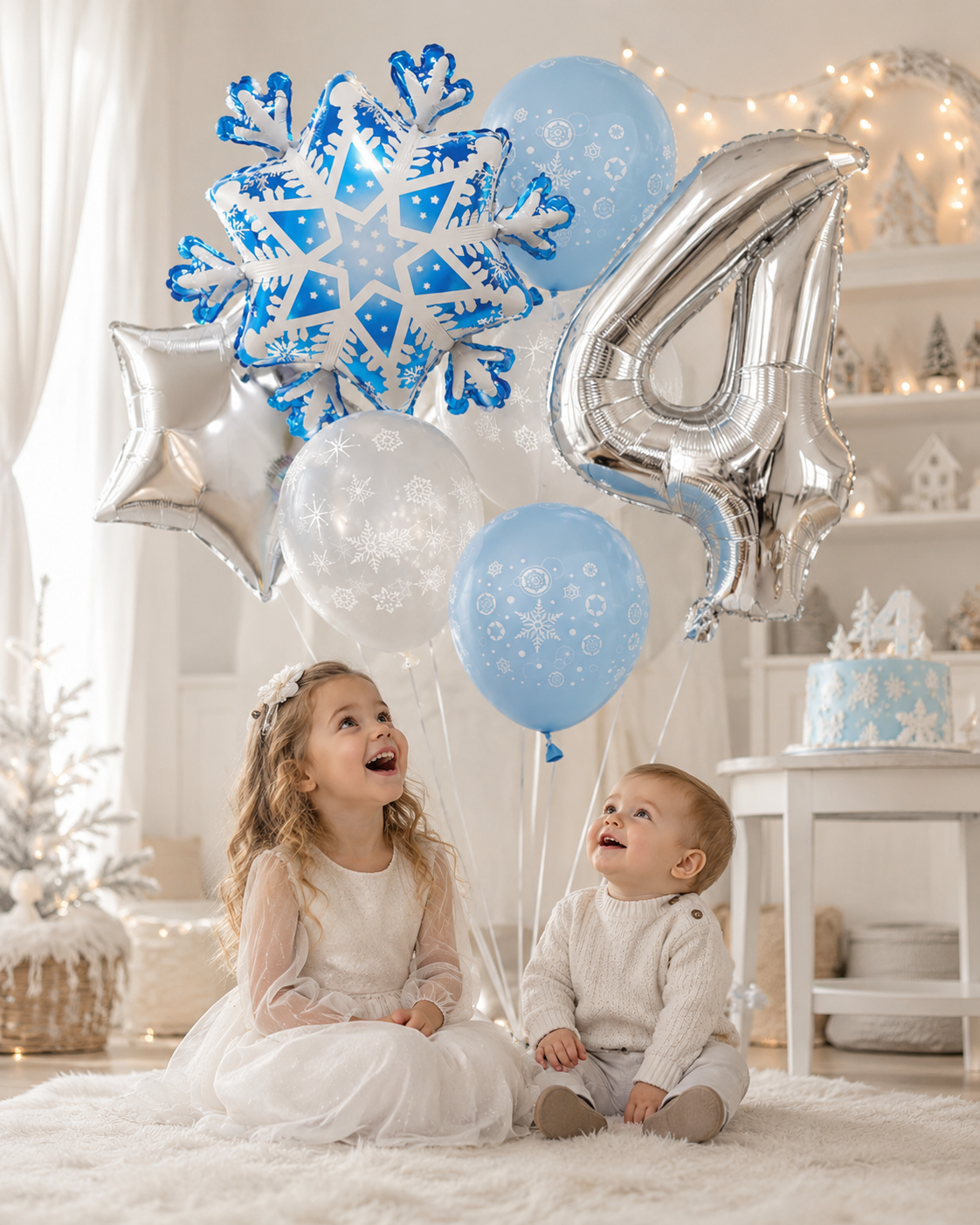 enfants emerveilles ballon anniversaire flocon gateau ambiance hivernale