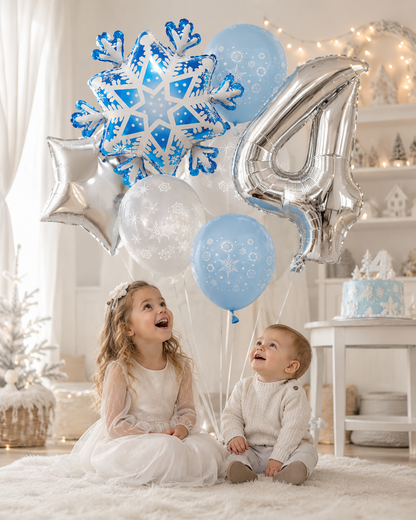 enfants emerveilles ballon anniversaire flocon gateau ambiance hivernale
