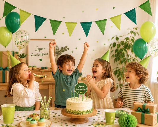 enfants fete fanion vert gateau ballon cadeau