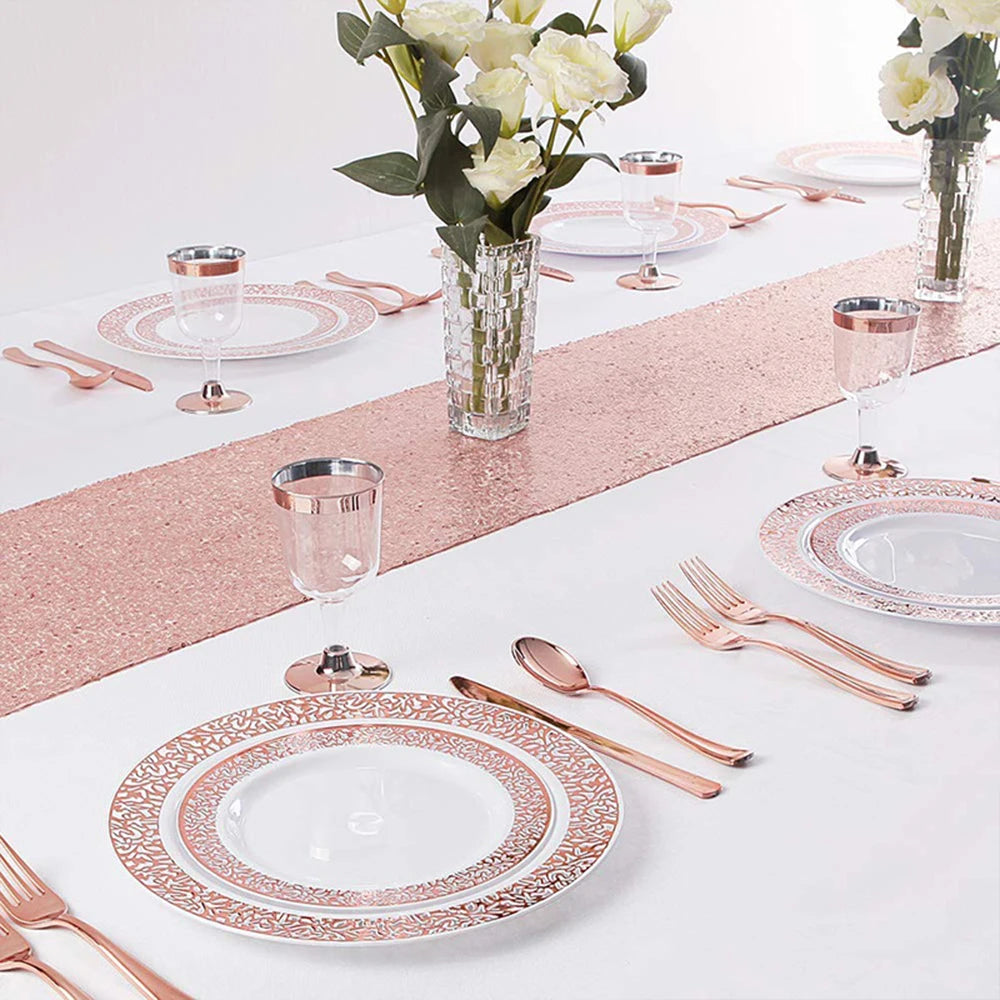 ensemblecouverttableassiettepotfleursrosegold