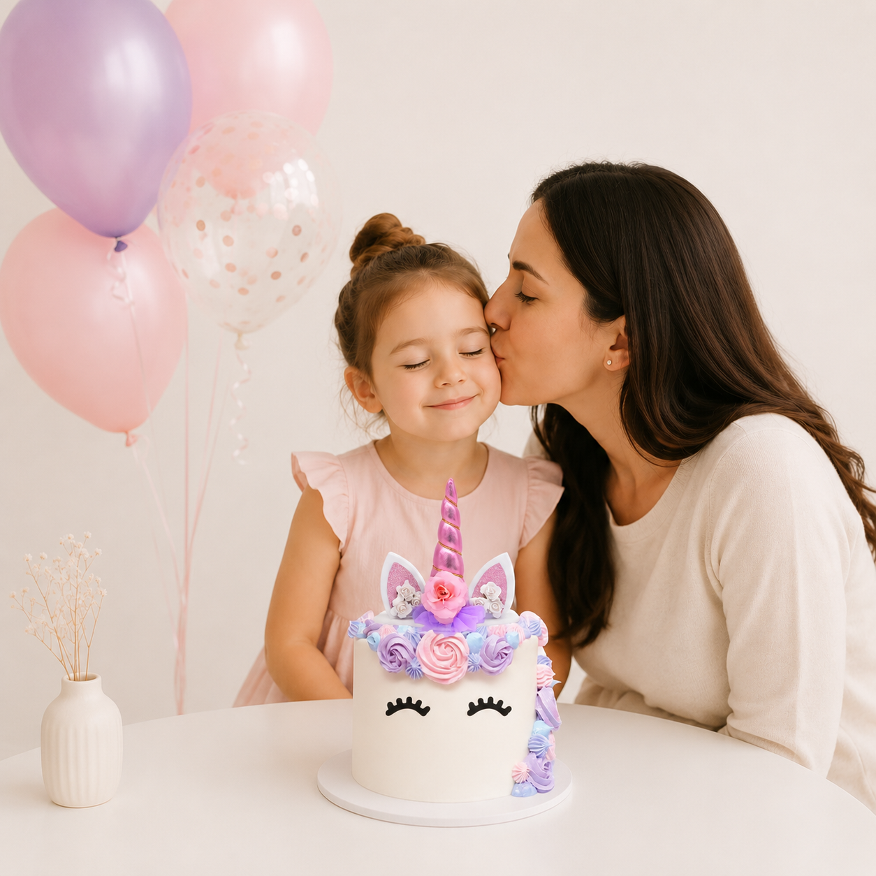 fillette maman anniversaire gateau cake topper licorne ballons