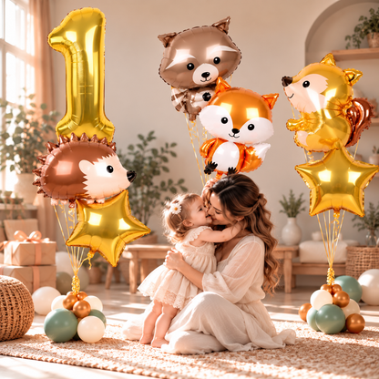 mere filette calins bouquet helium ballons anniversaire animaux forêt 