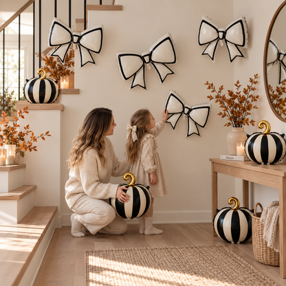 mere fille decor halloween ballons halloween noeuds citrouilles rayes noir creme