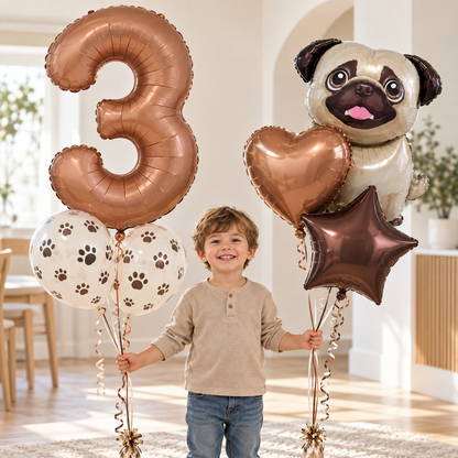 petit garcon bouquet helium ballons anniversaire chien chiffre 3