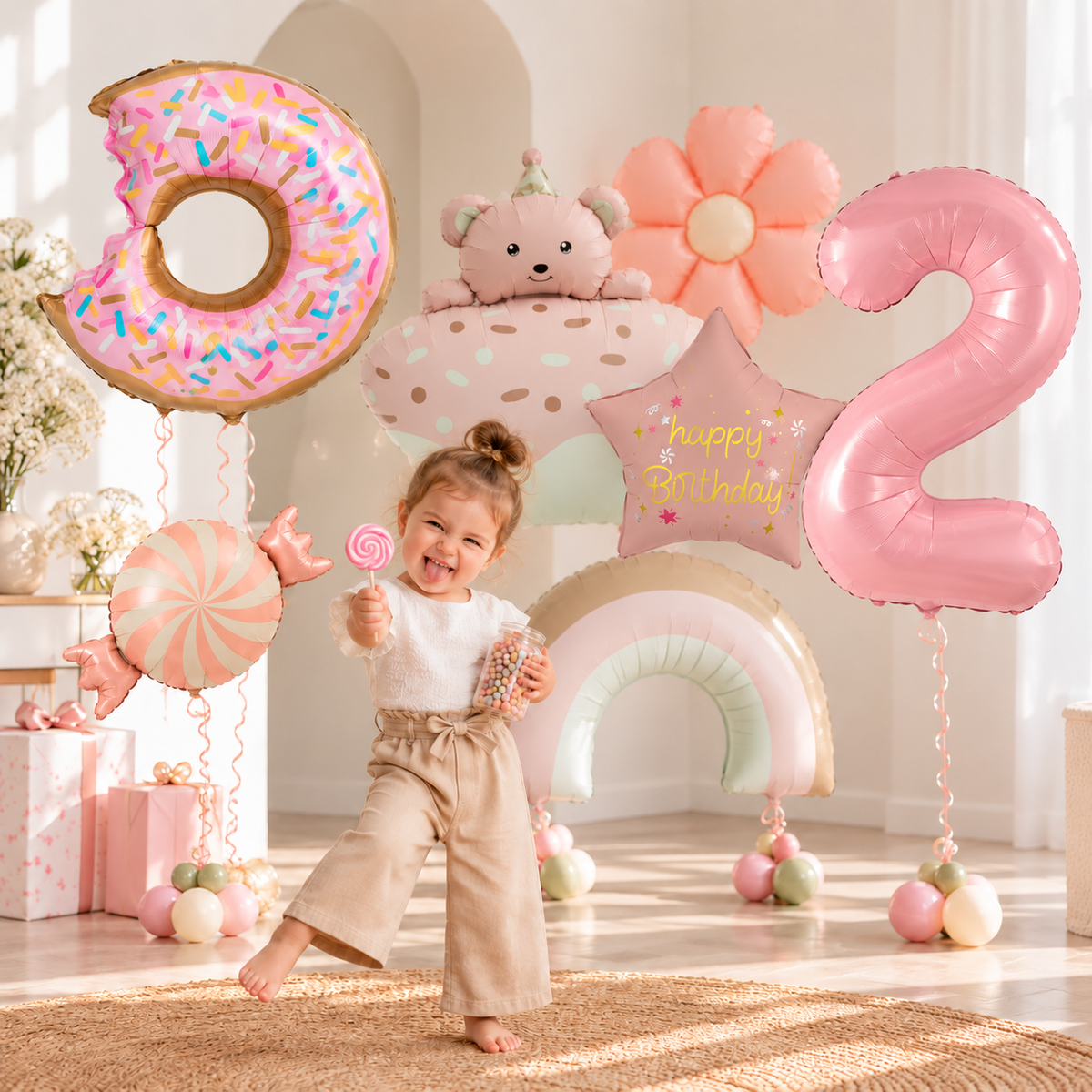 petite fille grimace ballons anniversaire ourson gourmandises chifre 2